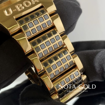 Браслет для часов из жёлтого золота 750 пробы с черными бриллиантами и гравировкой (Вес 156 гр.)