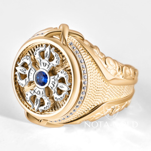 Печатка из двух видов золота с сапфиром и бриллиантами (Вес 28 гр.)