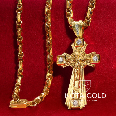 Нательный крупный крест из желтого золота с бриллиантами (Вес 21 гр.)