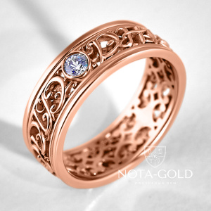 Кольцо на рождение мальчика СПАСИБО ЗА СЫНА из золота с бриллиантом (Вес: 4 гр.)