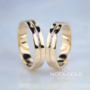 Классические гладкие обручальные кольца с бриллиантами (Вес пары:10 гр.)