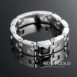 Платиновое кольцо из браслетных звеньев с чёрным бриллиантом (Вес 12,3 гр.)