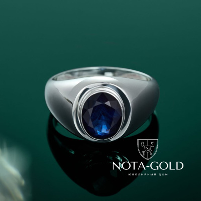 Мужское кольцо из платины с овальным сапфиром (Вес 16,5 гр.)