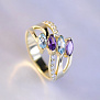 Золотое женское кольцо из жёлтого золота с бриллиантами, аметистами и топазами (Вес: 6 гр.)