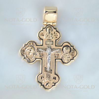Золотой православный мужской крест с личным ликом святого (Вес: 12 гр.)