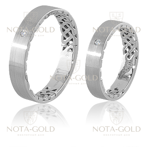 Обручальные кольца из платины с фактурным плетением на внутренней поверхности на заказ (Вес пары: 18 гр.)
