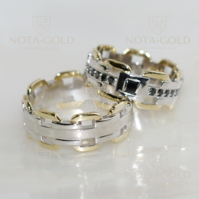 Обручальные кольца двухцветные с бриллиантами  в виде браслетов (Вес пары: 12 гр.)