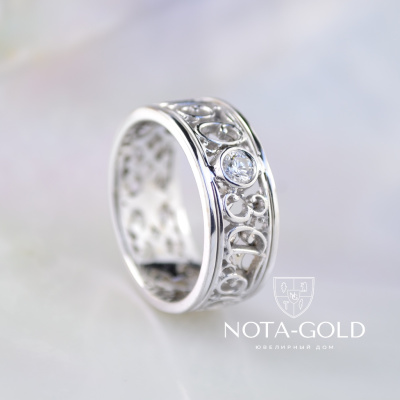 Кольцо на рождение девочки Спасибо за дочь из белого золота с бриллиантом (Вес: 4,5 гр.)