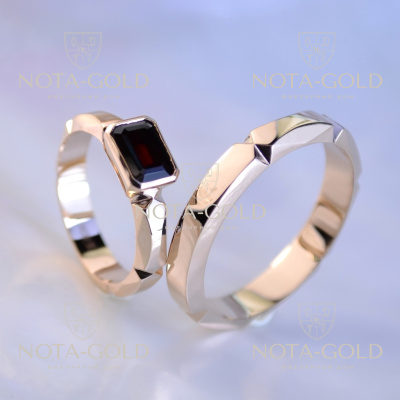 Обручальные кольца из красного золота с рубином в женском кольце (Вес пары 11 гр.)