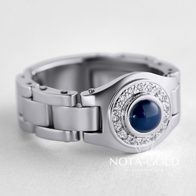 Кольцо из желтого золота с крупным гладким рубином и бриллиантами (Вес 11 гр.)