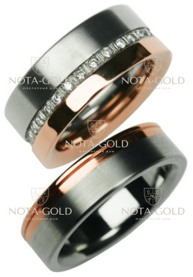 Двухцветные  обручальные кольца с чернением на заказ (Вес пары: 16 гр.)