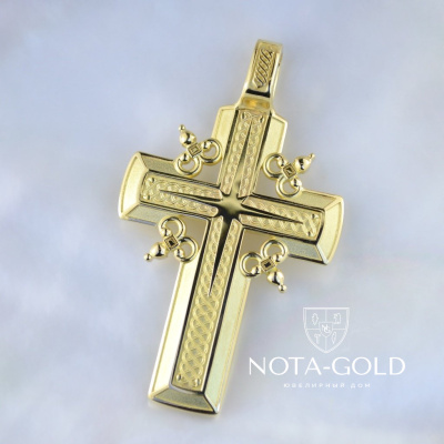 Нательный золотой Голгофский крест из жёлтого золота на заказ (Вес 22 гр.)