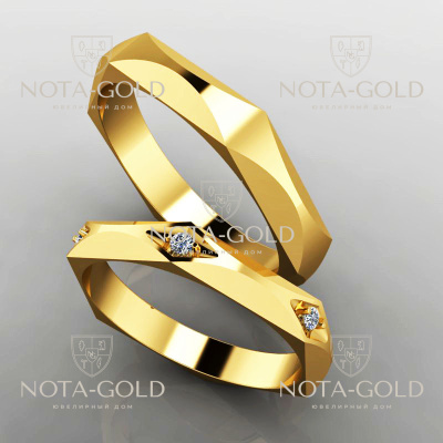 Обручальные кольца Аспект с бриллиантами в женском кольце (Вес пары: 7 гр.)