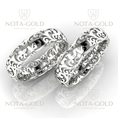 Обручальные кольца Венеция из белого золота с резным орнаментом (Вес пары: 14,5 гр.)