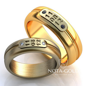 Обручальные кольца с датой свадьбы и бриллиантами на заказ i905 (Вес пары: 9 гр.)