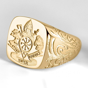 Эксклюзивный славянский мужской перстень печатка из золота - сила моего рода моя сила (Вес 11 гр.)