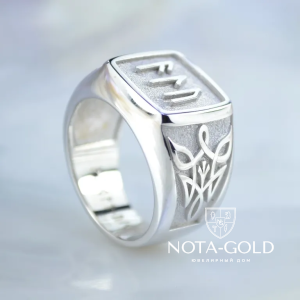 Перстень печатка с рунами из платины (Вес: 22,4 гр.)