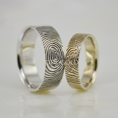Обручальные кольца из белого золота с отпечатками пальцев i1938 (Вес пары: 12 гр.)