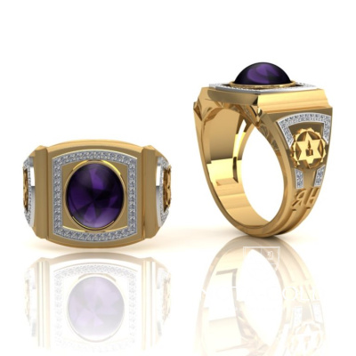 Мужское кольцо со звездой Давида из золота с бриллиантами (Вес: 19 гр.)