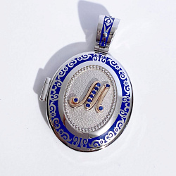 Золотой открывающийся медальон с буквой М, сапфирами и эмалью (Вес 17,7 гр.)