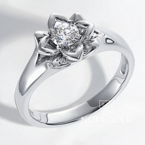 Эксклюзивное кольцо лилия из белого золота с бриллиантом 0,25 карат (Вес: 5 гр.)