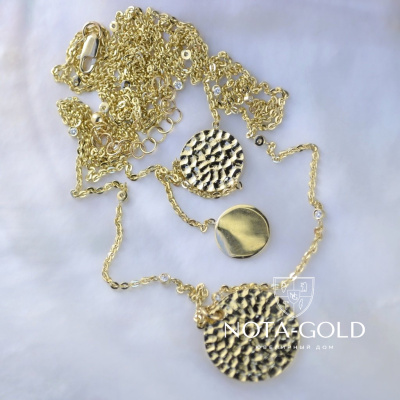 Женское золотое колье из жёлтого золота с муассанитами и круглыми подвесками (Вес: 12,5 гр.)