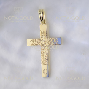 Нательный крест с отпечатком пальца из жёлтого золота (Вес 11 гр.)