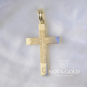 Нательный крест с отпечатком пальца из жёлтого золота (Вес 11 гр.)