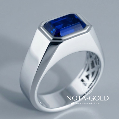 Печатка на мизинец из платины с сапфиром (Вес 19 гр.)