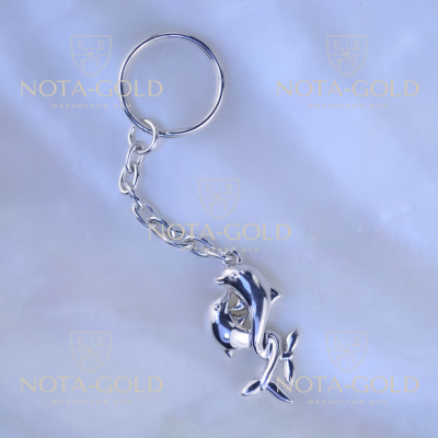 Брелок на ключи с дельфинами из серебра (Вес: 4,5 гр.)