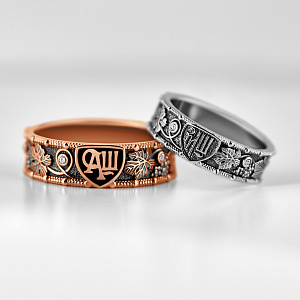 Золотые обручальные кольца с инициалами, растительным узором и гравировкой (Вес пары 11,5 гр.)