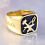 Золотое мужское кольцо-печатка с камнем халцедон и гравировкой на заказ (Вес: 26,5 гр.)