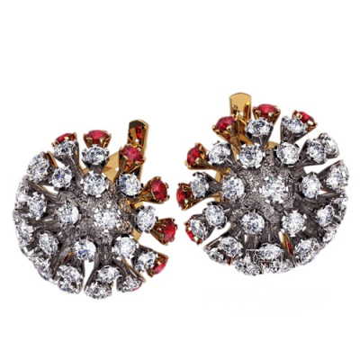 Женские серьги 40616 из золота двух цветов с бриллиантами и рубинами (Вес 15,6 гр.)
