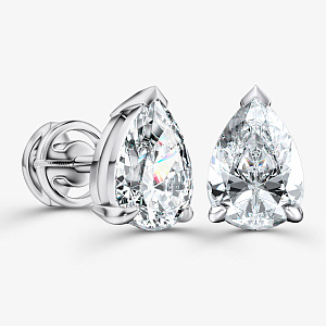 Серьги пусеты из белого золота с лабораторными бриллиантами Капля Росы (Вес 1,4 гр.)