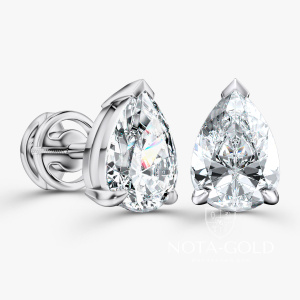 Серьги пусеты из белого золота с лабораторными бриллиантами Капля Росы (Вес 1,4 гр.)