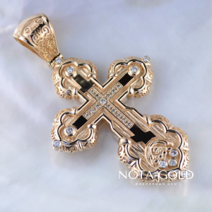 Ажурный православный золотой крест с бриллиантами и гравировкой Спаси и сохрани (Вес 95,5 гр.)