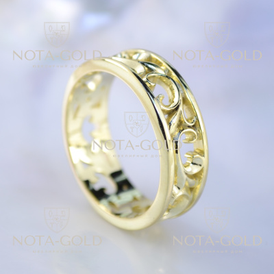 Ажурное кольцо из жёлтого золота с узором (Вес: 6,5 гр.)