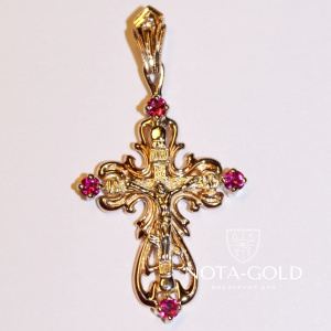 Крест из золота с рубинам на заказ (Вес: 6 гр.)