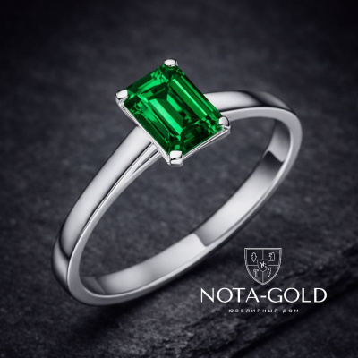 Помолвочное кольцо из платины с изумрудом октагон 1 карат (Вес 3 гр.)
