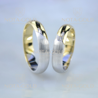 Двухцветные обручальные кольца в сочетании глянцевой и матированной поверхностей (Вес пары: 12 гр.)
