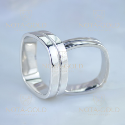 Обручальные кольца с квадратным профилем из глянцевого белого золота (Вес пары: 12,5 гр.)