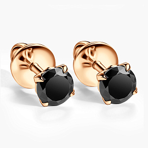 Женские золотые серьги-пусеты из красного золота с крупными бриллиантами (Вес: 1,7 гр.)