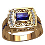 Мужская печатка с узором с высокой площадкой с крупным сапфиром, бриллиантами и сапфирами 3151 (Вес: 6,4 гр.)