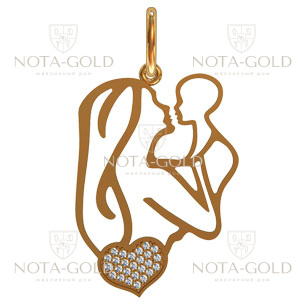 Кулон подвеска из желтого золота силуэт мать и дитя с бриллиантами 411280 (Вес: 2,7 гр.)