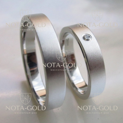 Матовые обручальные кольца с бриллиантом на заказ (Вес пары: 14 гр.)