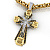 Золотой крест ручной работы с ликами святых, сапфирами и бриллиантами (Вес 16 гр.)