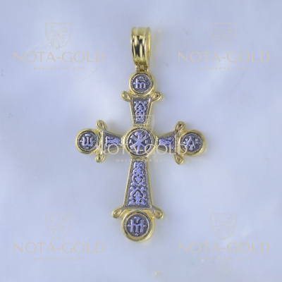 Старославянский крестик с символикой из чернёного золота (Вес: 2,5 гр.)