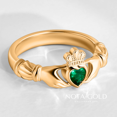 Золотое кладдахское кольцо с изумрудом (Вес: 5 гр.)