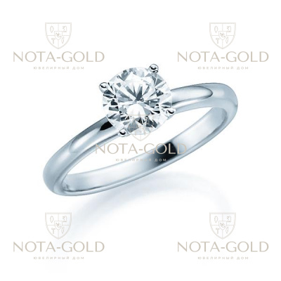 Помолвочное кольцо из белого золота с одним крупным бриллиантом 1 карат (Вес: 2,5 гр.)