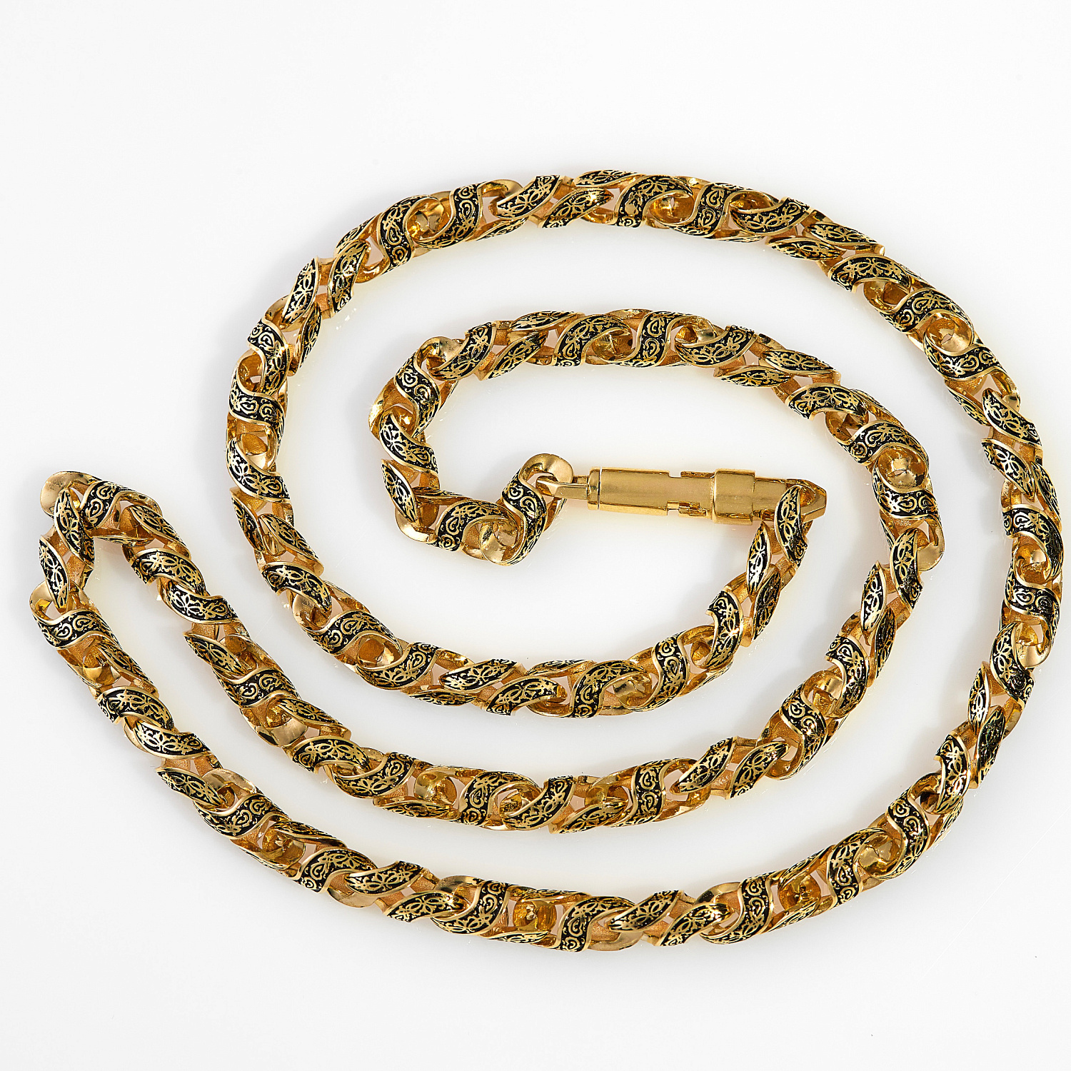 Цепочка Моцарт из желтого золота с чернением